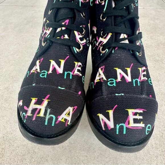 Chanel 2019 Interlocking CC Logo Multi Colored Combat Boots Size 37.5 - Picture 4 of 13